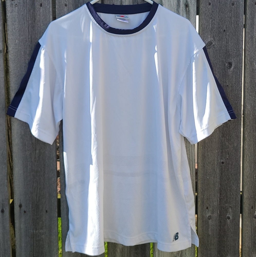 Athletic Shirt in White & Navy Blue by New Balance